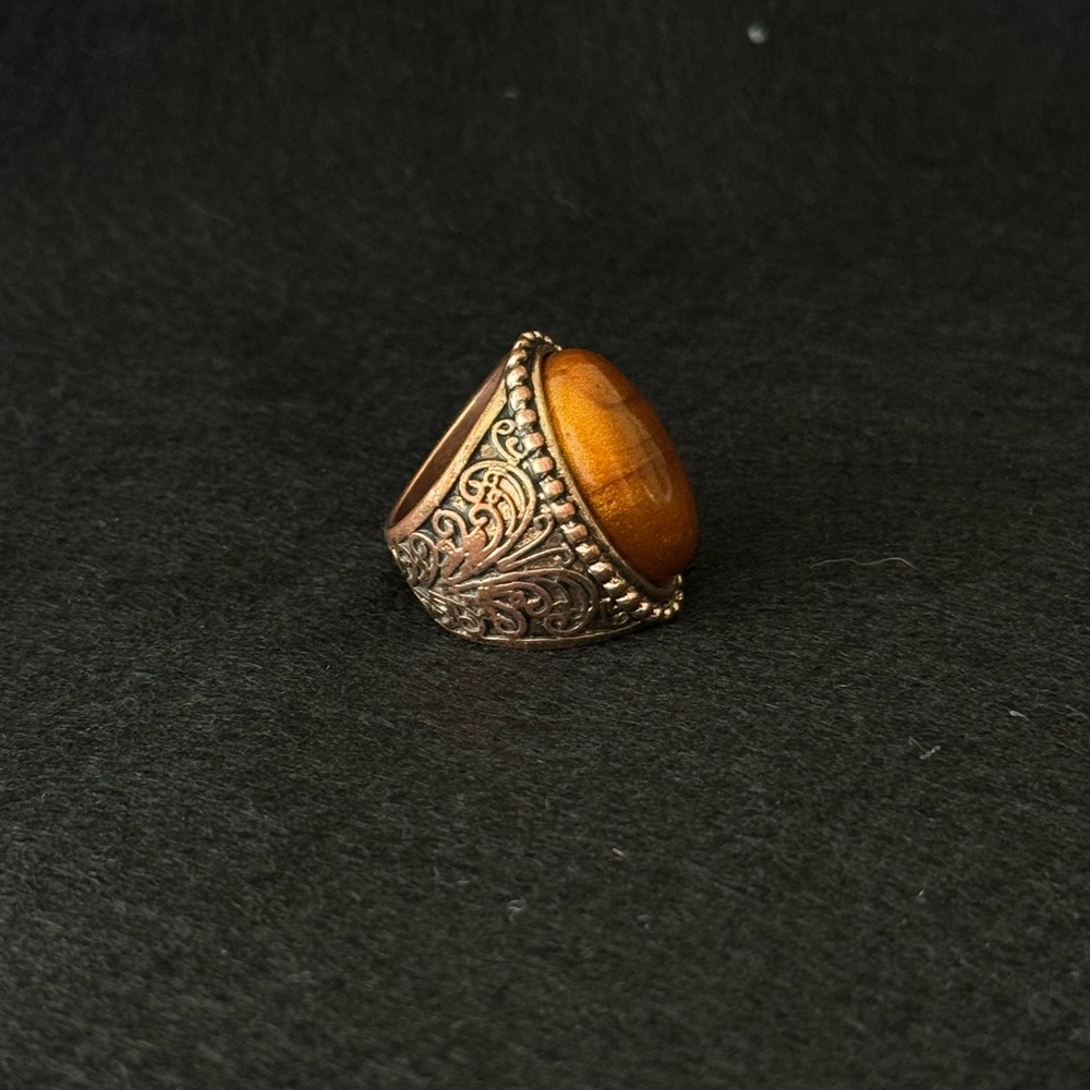 Vintage Solid Brass Filigree Statement Ring With … - image 3